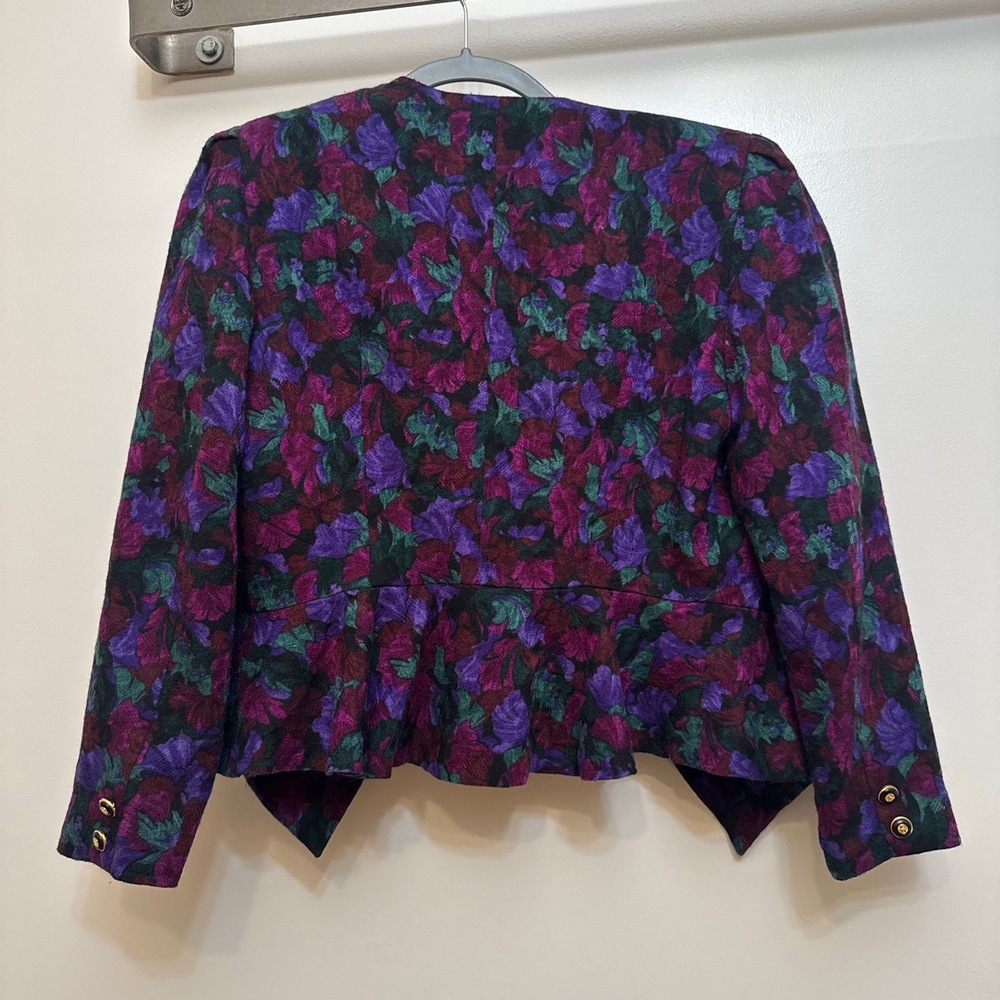 Dariya Womens Purple Pink Leaf Elegant Vintage 80s Fitted Blazer Size Medium - Picture 3 of 10